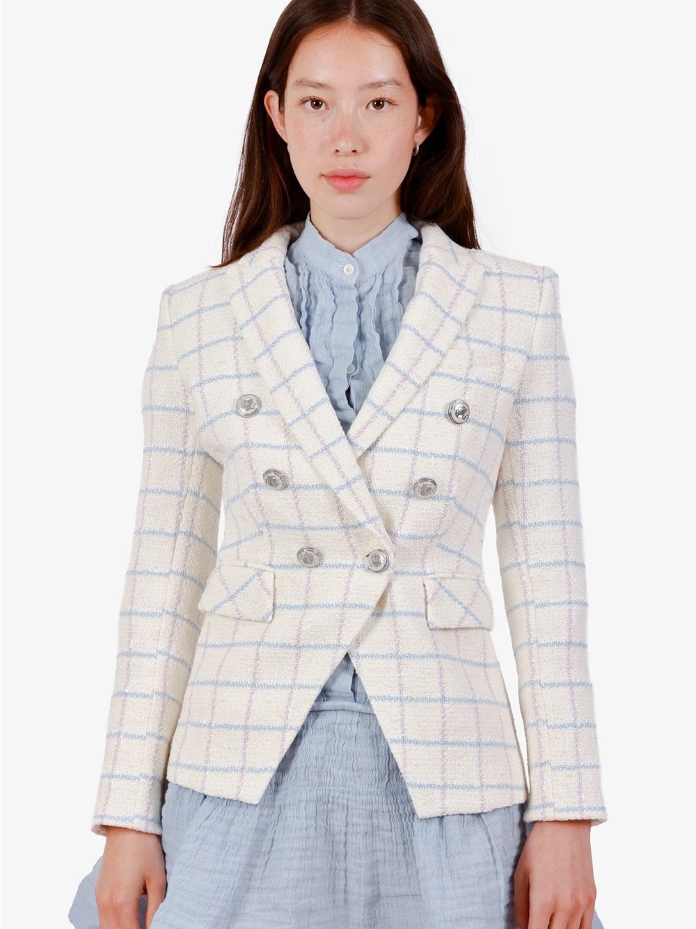 Veronica Beard Ivory Windowpane Double-Breasted Blazer tweed size 8 NWT